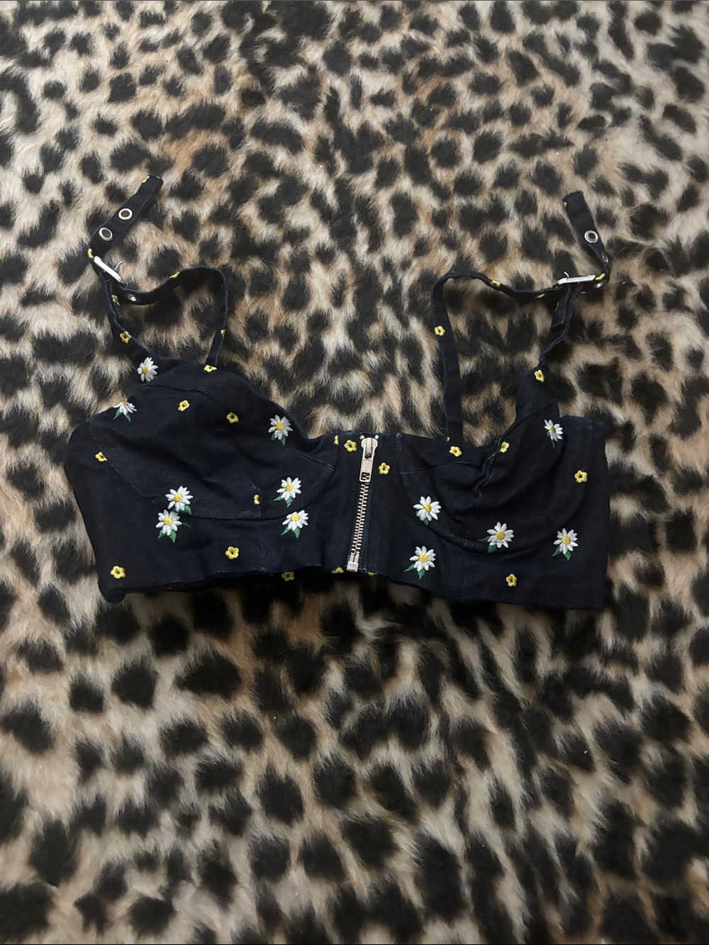 Miaou Blue Floral Daisy Bustier Crop Top